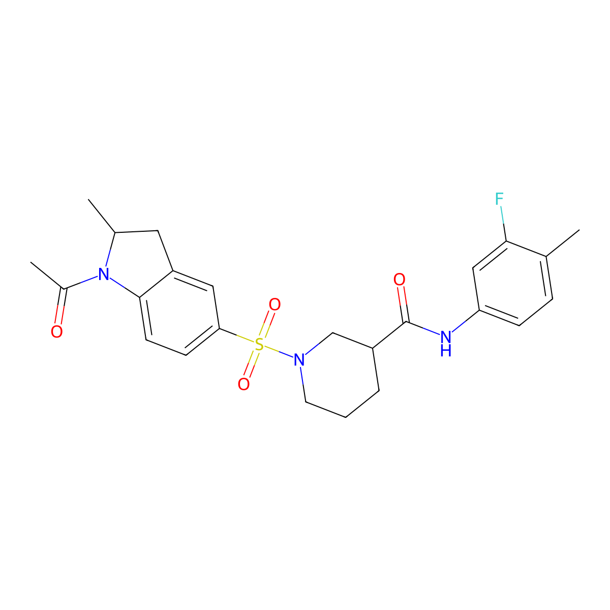 1-[(1-acetyl-2-methyl-2,3-dihydro-1H-indol-5-yl)sulfonyl]-N-(3-fluoro-4-methylphenyl)piperidine-3-carboxamide molecular structure, CAS 1031650-73-3