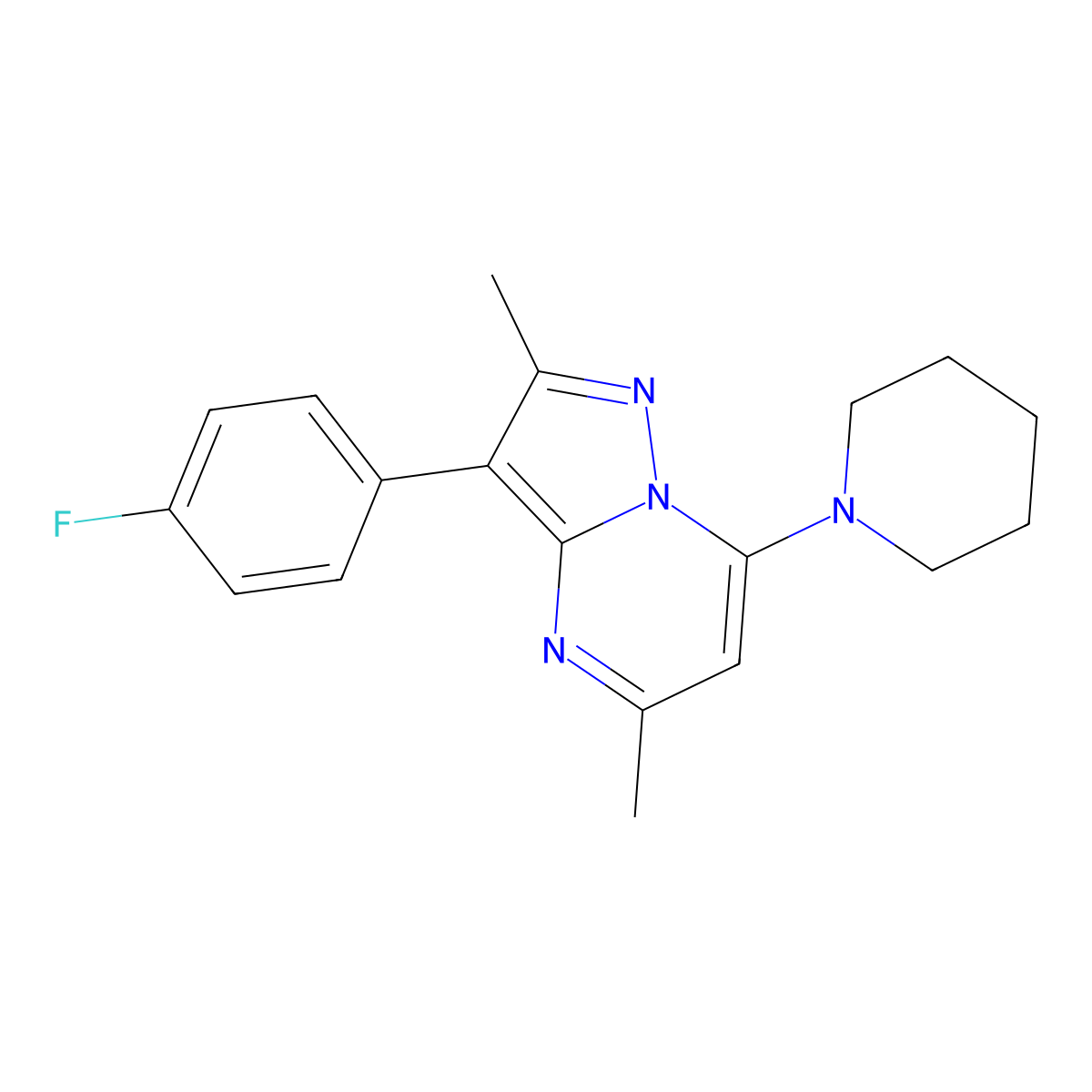 1-[3-(4-Fluorophenyl)-2,5-dimethylpyrazolo[1,5-a]pyrimidin-7-yl]piperidine molecular structure, CAS 1031653-81-2