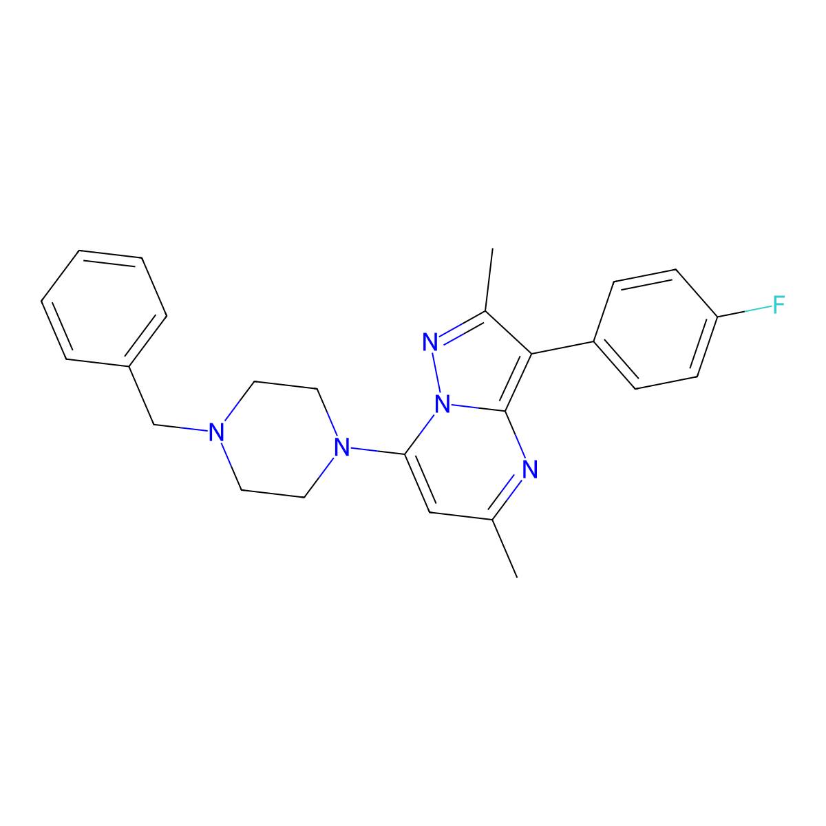 7-(4-Benzylpiperazin-1-yl)-3-(4-fluorophenyl)-2,5-dimethylpyrazolo[1,5-a]pyrimidine molecular structure, CAS 1031653-84-5