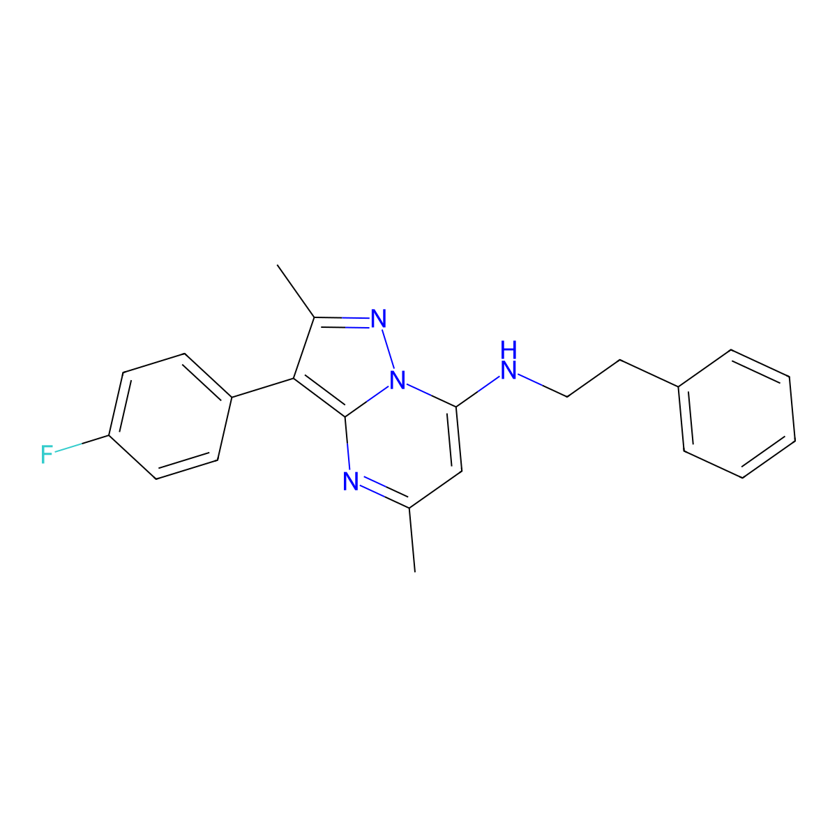 3-(4-fluorophenyl)-2,5-dimethyl-N-(2-phenylethyl)pyrazolo[1,5-a]pyrimidin-7-amine molecular structure, CAS 1031653-87-8