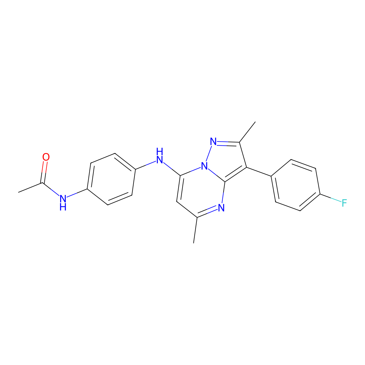 N-(4-{[3-(4-fluorophenyl)-2,5-dimethylpyrazolo[1,5-a]pyrimidin-7-yl]amino}phenyl)acetamide molecular structure, CAS 1031653-90-3