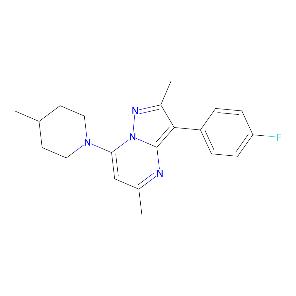 3-(4-Fluorophenyl)-2,5-dimethyl-7-(4-methylpiperidin-1-yl)pyrazolo[1,5-a]pyrimidine molecular structure, CAS 1031653-96-9