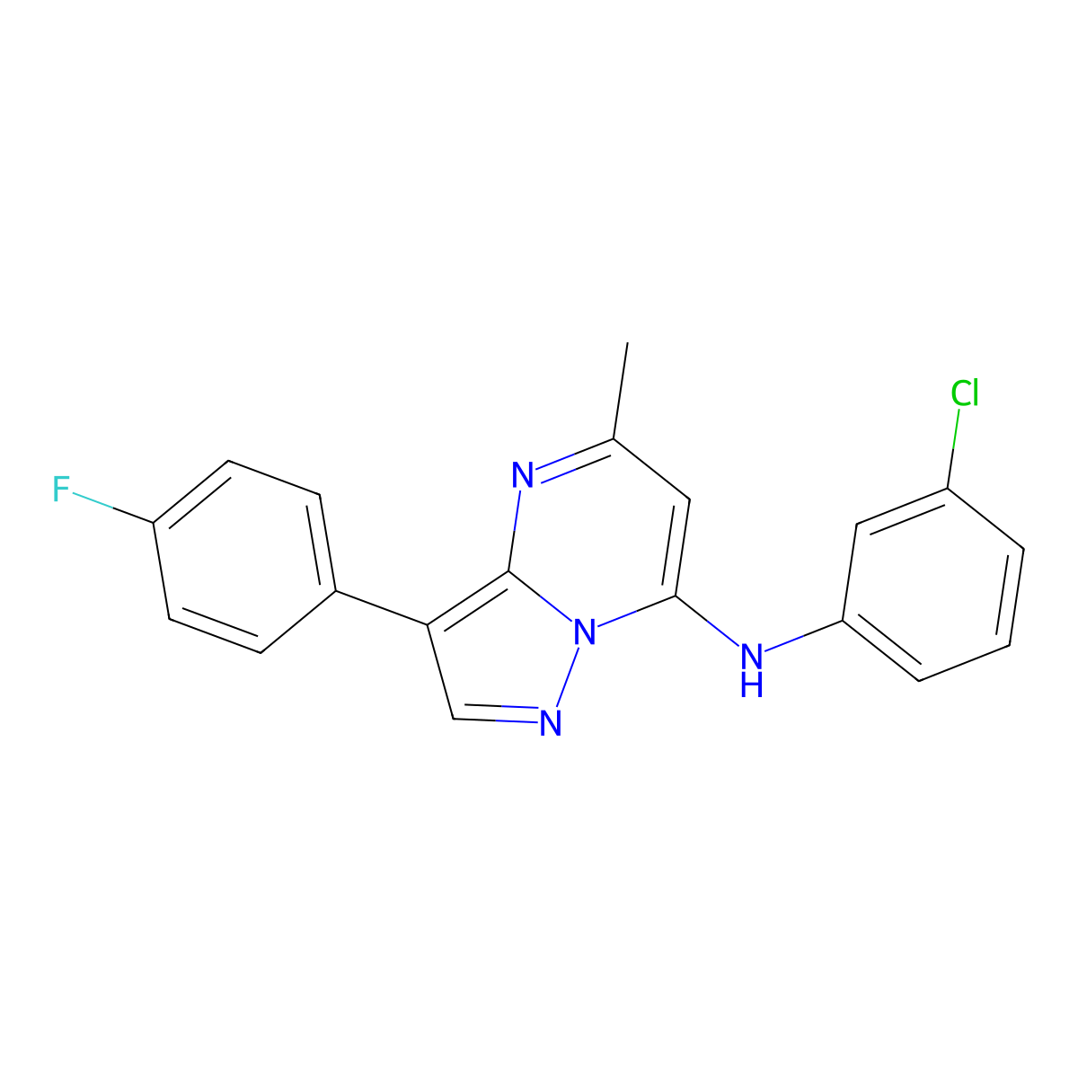 N-(3-chlorophenyl)-3-(4-fluorophenyl)-5-methylpyrazolo[1,5-a]pyrimidin-7-amine molecular structure, CAS 1031654-23-5