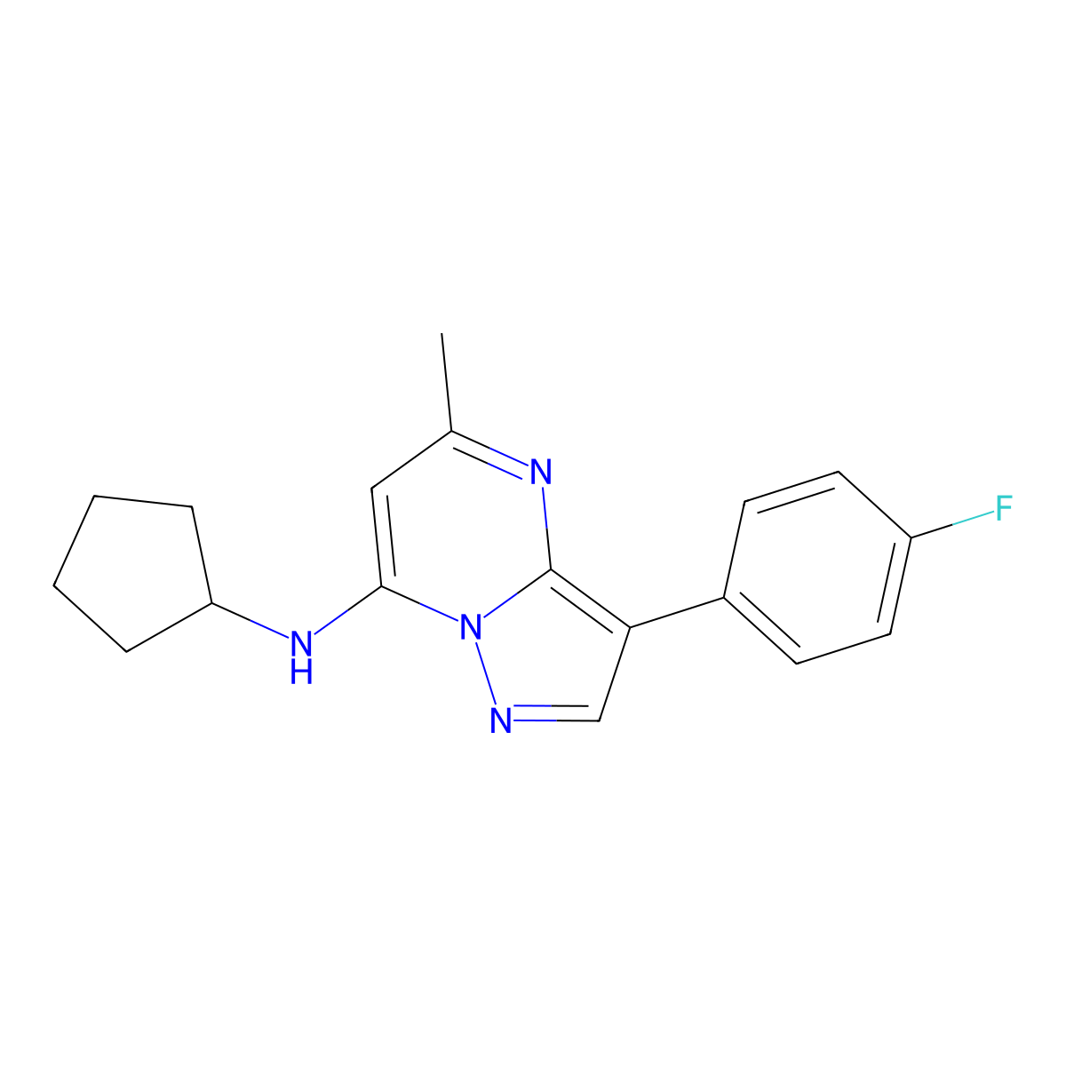 N-cyclopentyl-3-(4-fluorophenyl)-5-methylpyrazolo[1,5-a]pyrimidin-7-amine molecular structure, CAS 1031654-29-1