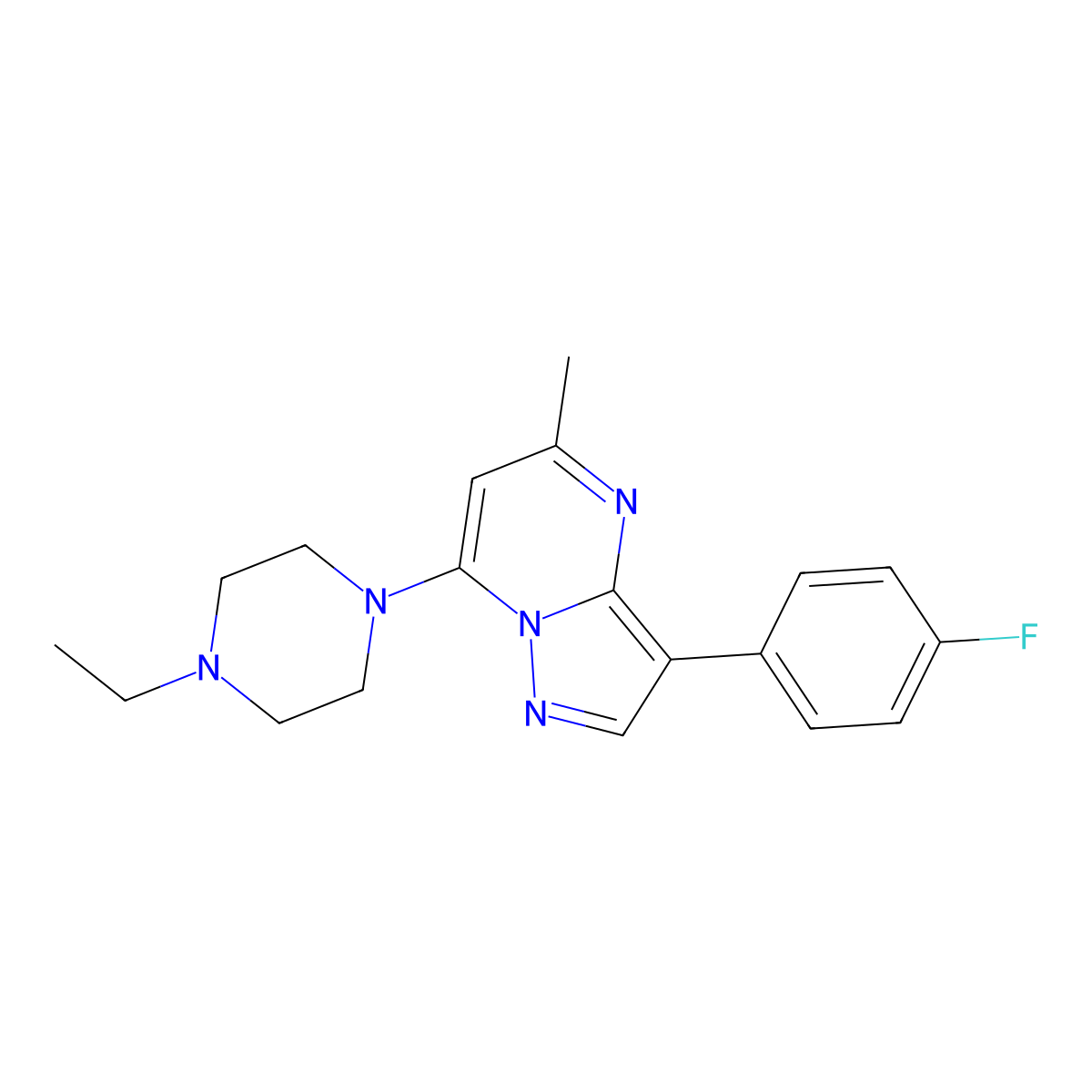7-(4-Ethylpiperazin-1-yl)-3-(4-fluorophenyl)-5-methylpyrazolo[1,5-a]pyrimidine molecular structure, CAS 1031654-36-0