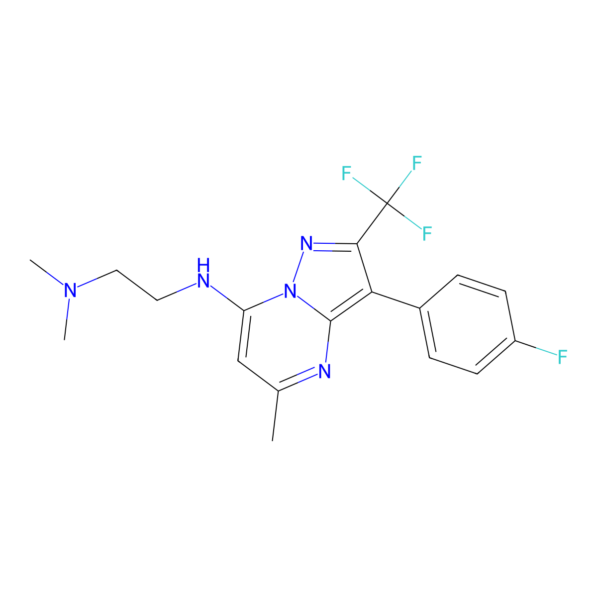 N'-[3-(4-fluorophenyl)-5-methyl-2-(trifluoromethyl)pyrazolo[1,5-a]pyrimidin-7-yl]-N,N-dimethylethane-1,2-diamine molecular structure, CAS 1031654-44-0
