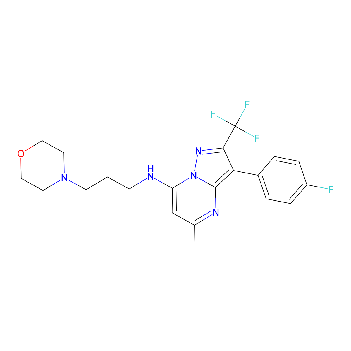3-(4-fluorophenyl)-5-methyl-N-[3-(morpholin-4-yl)propyl]-2-(trifluoromethyl)pyrazolo[1,5-a]pyrimidin-7-amine molecular structure, CAS 1031654-60-0