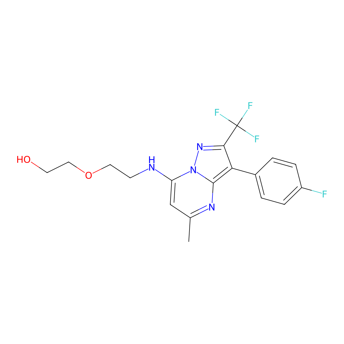 2-(2-{[3-(4-Fluorophenyl)-5-methyl-2-(trifluoromethyl)pyrazolo[1,5-a]pyrimidin-7-yl]amino}ethoxy)ethanol molecular structure, CAS 1031654-64-4
