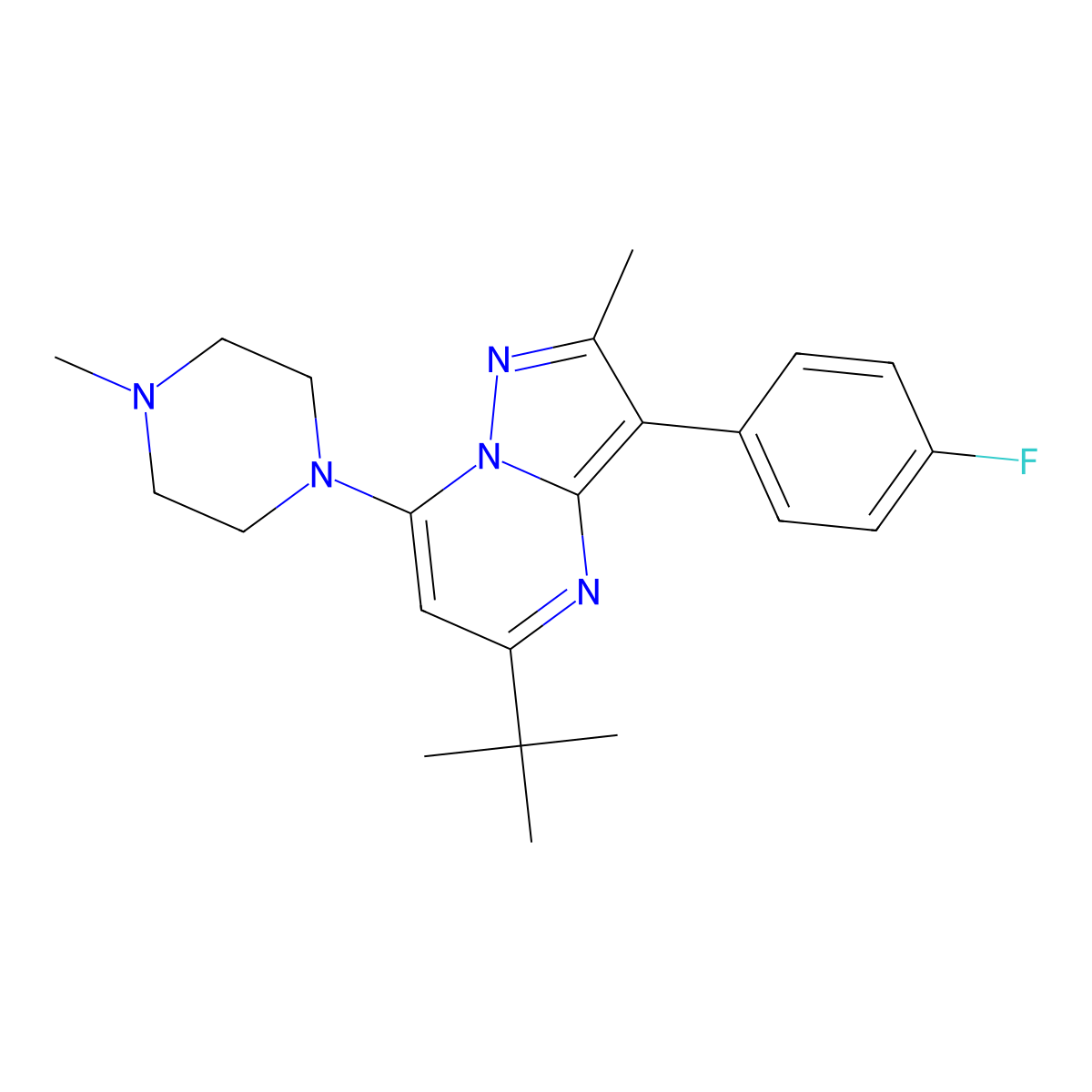 1-[5-Tert-butyl-3-(4-fluorophenyl)-2-methylpyrazolo[1,5-a]pyrimidin-7-yl]-4-methylpiperazine molecular structure, CAS 1031654-72-4