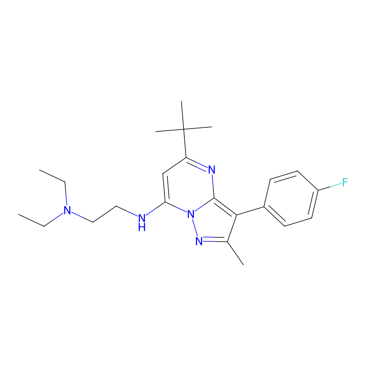 N'-[5-tert-butyl-3-(4-fluorophenyl)-2-methylpyrazolo[1,5-a]pyrimidin-7-yl]-N,N-diethylethane-1,2-diamine molecular structure, CAS 1031654-76-8