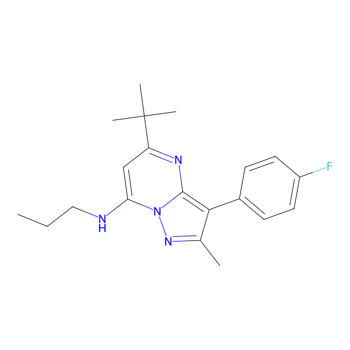 5-tert-butyl-3-(4-fluorophenyl)-2-methyl-N-propylpyrazolo[1,5-a]pyrimidin-7-amine molecular structure, CAS 1031654-88-2