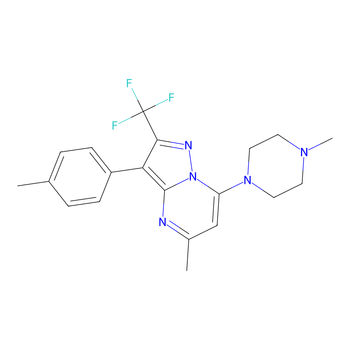5-Methyl-3-(4-methylphenyl)-7-(4-methylpiperazin-1-yl)-2-(trifluoromethyl)pyrazolo[1,5-a]pyrimidine molecular structure, CAS 1031654-91-7