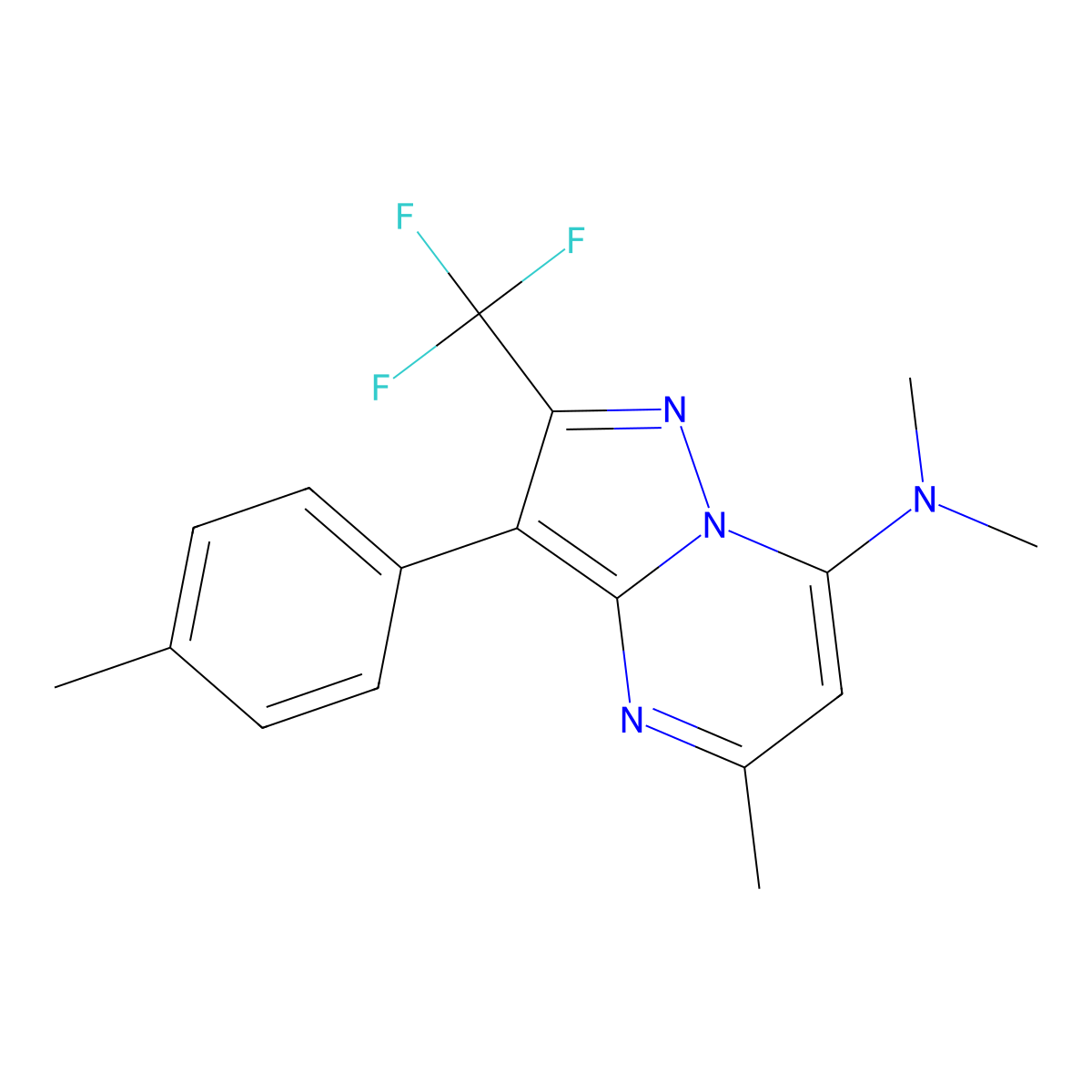 N,N,5-trimethyl-3-(4-methylphenyl)-2-(trifluoromethyl)pyrazolo[1,5-a]pyrimidin-7-amine molecular structure, CAS 1031655-00-1