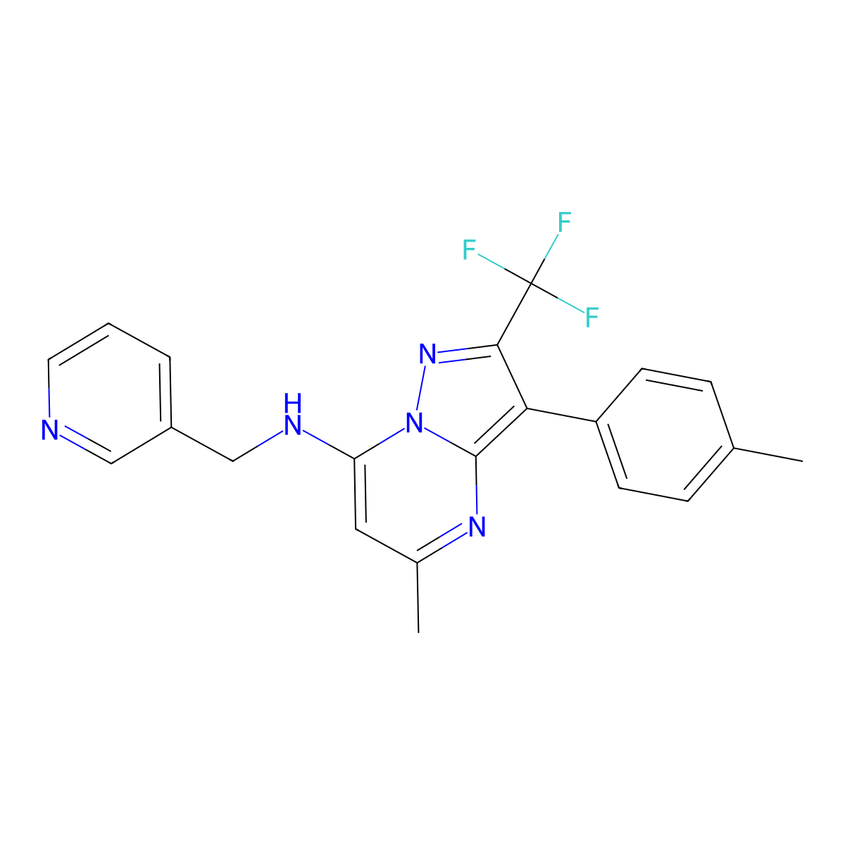 5-methyl-3-(4-methylphenyl)-N-(pyridin-3-ylmethyl)-2-(trifluoromethyl)pyrazolo[1,5-a]pyrimidin-7-amine molecular structure, CAS 1031655-03-4