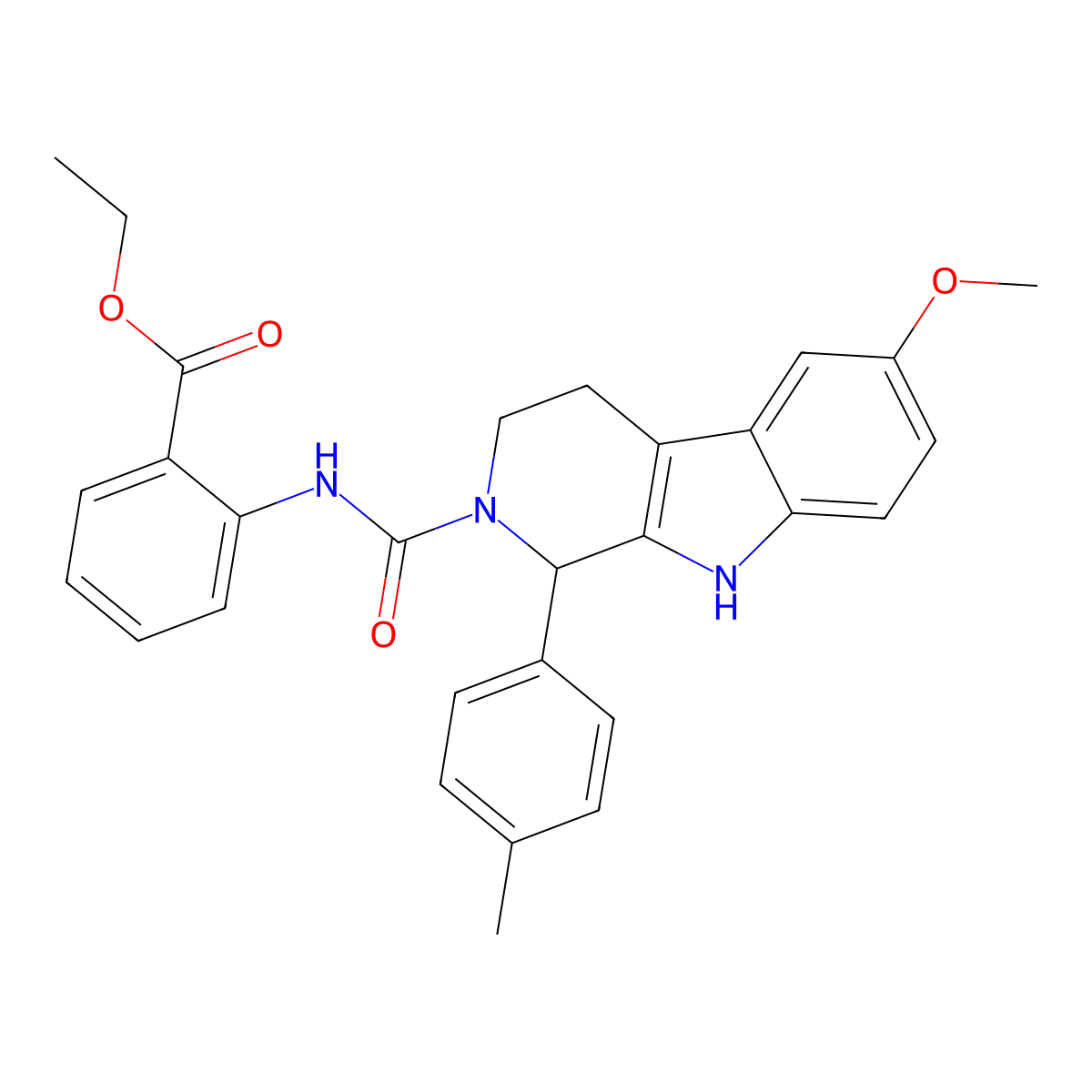 ethyl 2-(6-methoxy-1-(p-tolyl)-2,3,4,9-tetrahydro-1H-pyrido[3,4-b]indole-2-carboxamido)benzoate molecular structure, CAS 1031658-31-7