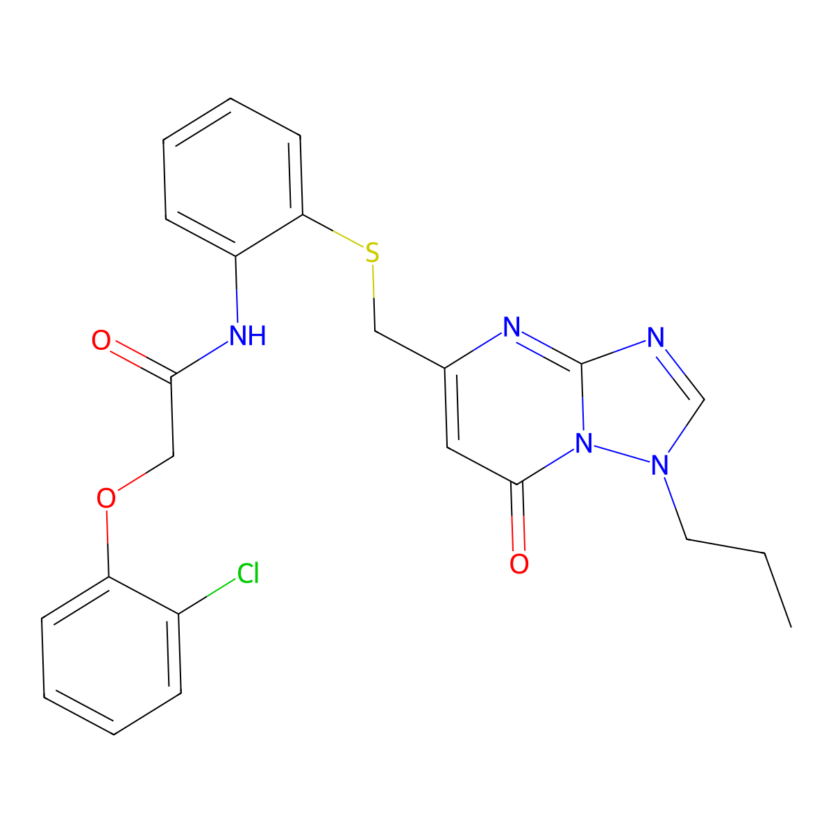 2-(2-chlorophenoxy)-N-(2-{[(7-oxo-1-propyl-1,7-dihydro[1,2,4]triazolo[1,5-a]pyrimidin-5-yl)methyl]thio}phenyl)acetamide molecular structure, CAS 1031667-64-7