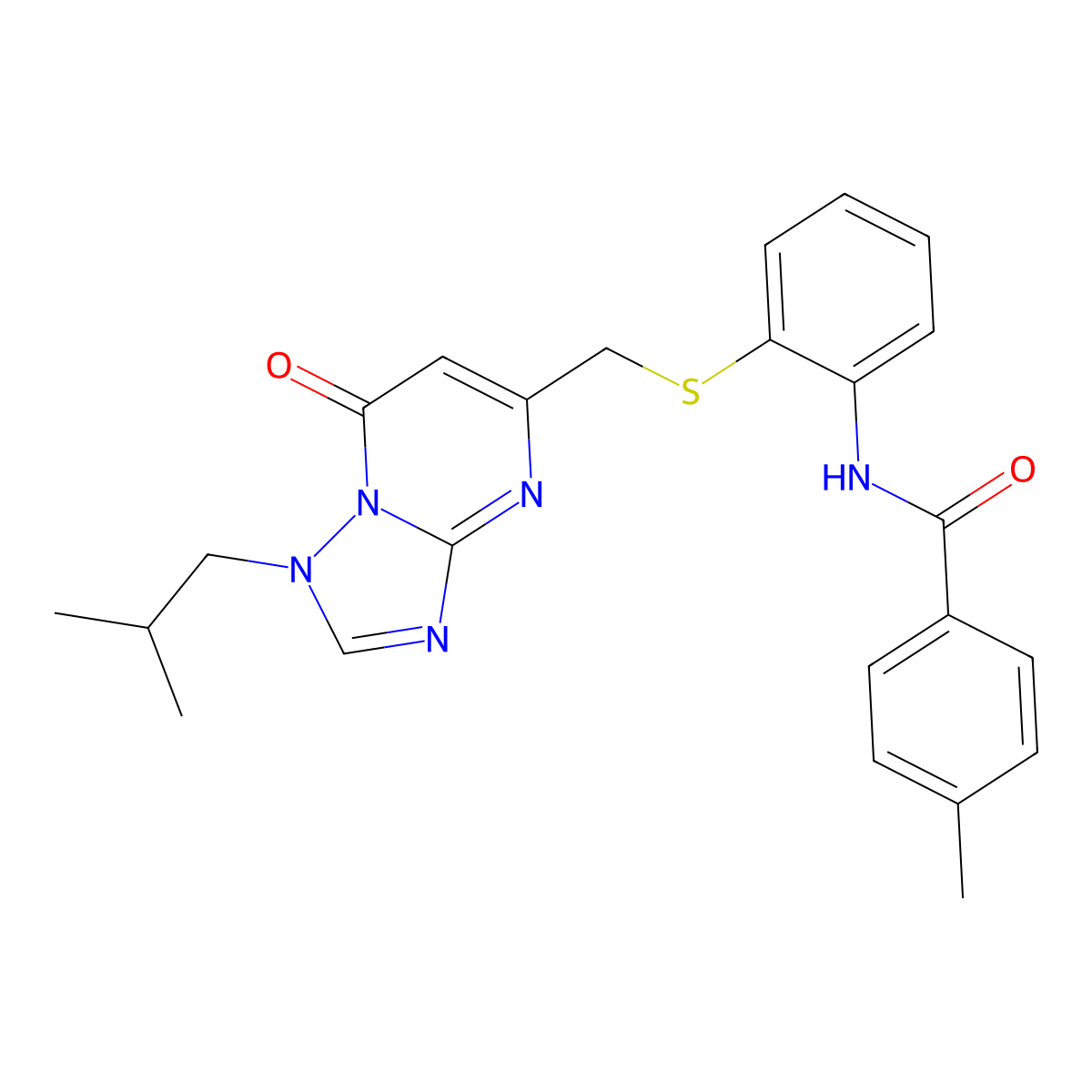 N-(2-{[(1-isobutyl-7-oxo-1,7-dihydro[1,2,4]triazolo[1,5-a]pyrimidin-5-yl)methyl]thio}phenyl)-4-methylbenzamide molecular structure, CAS 1031667-79-4