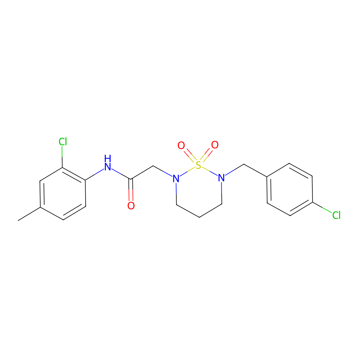 2-[6-(4-chlorobenzyl)-1,1-dioxido-1,2,6-thiadiazinan-2-yl]-N-(2-chloro-4-methylphenyl)acetamide molecular structure, CAS 1031668-81-1
