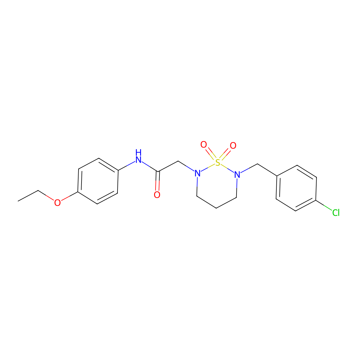 2-(6-(4-chlorobenzyl)-1,1-dioxido-1,2,6-thiadiazinan-2-yl)-N-(4-ethoxyphenyl)acetamide molecular structure, CAS 1031668-84-4