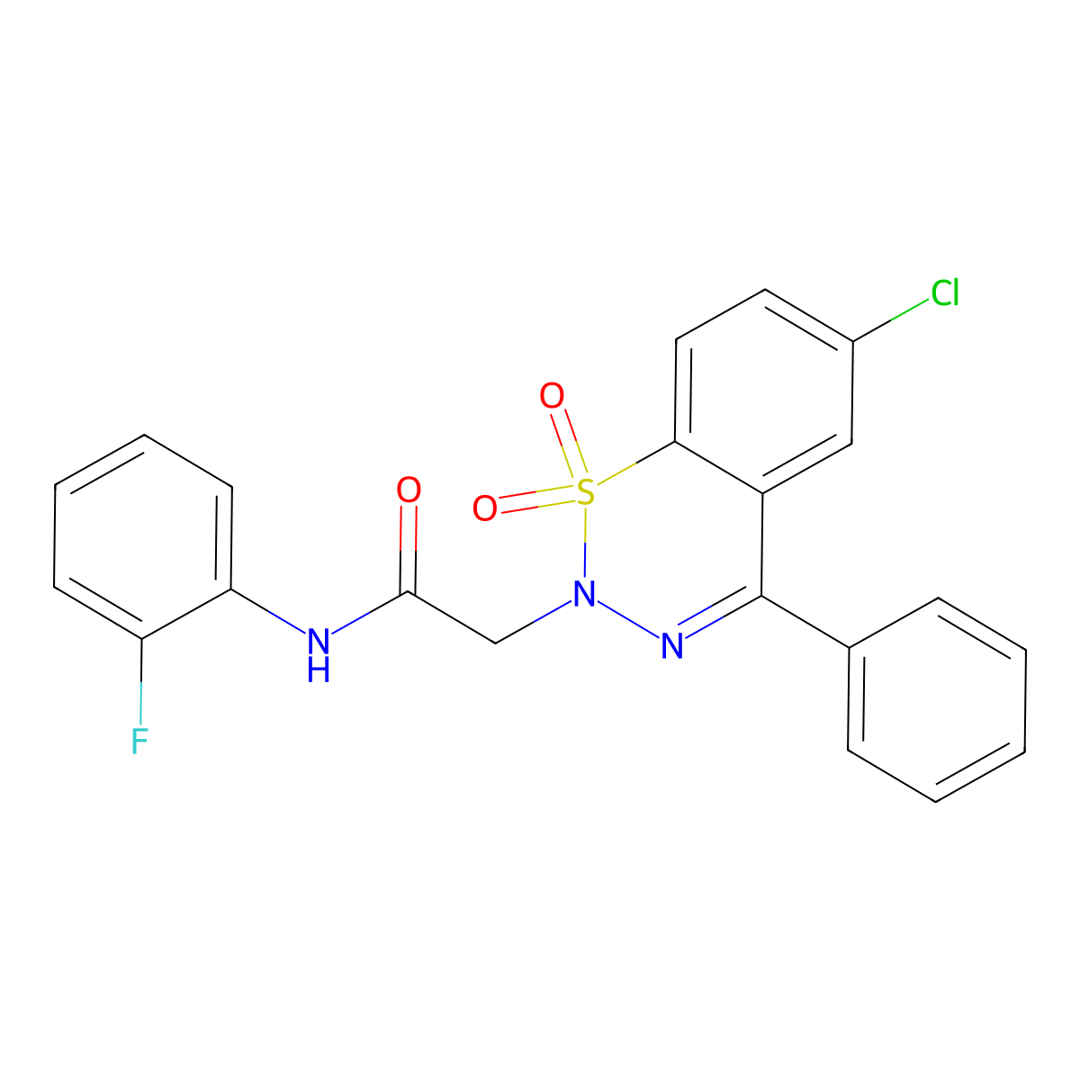 2-(6-chloro-1,1-dioxido-4-phenyl-2H-1,2,3-benzothiadiazin-2-yl)-N-(2-fluorophenyl)acetamide molecular structure, CAS 1031669-58-5