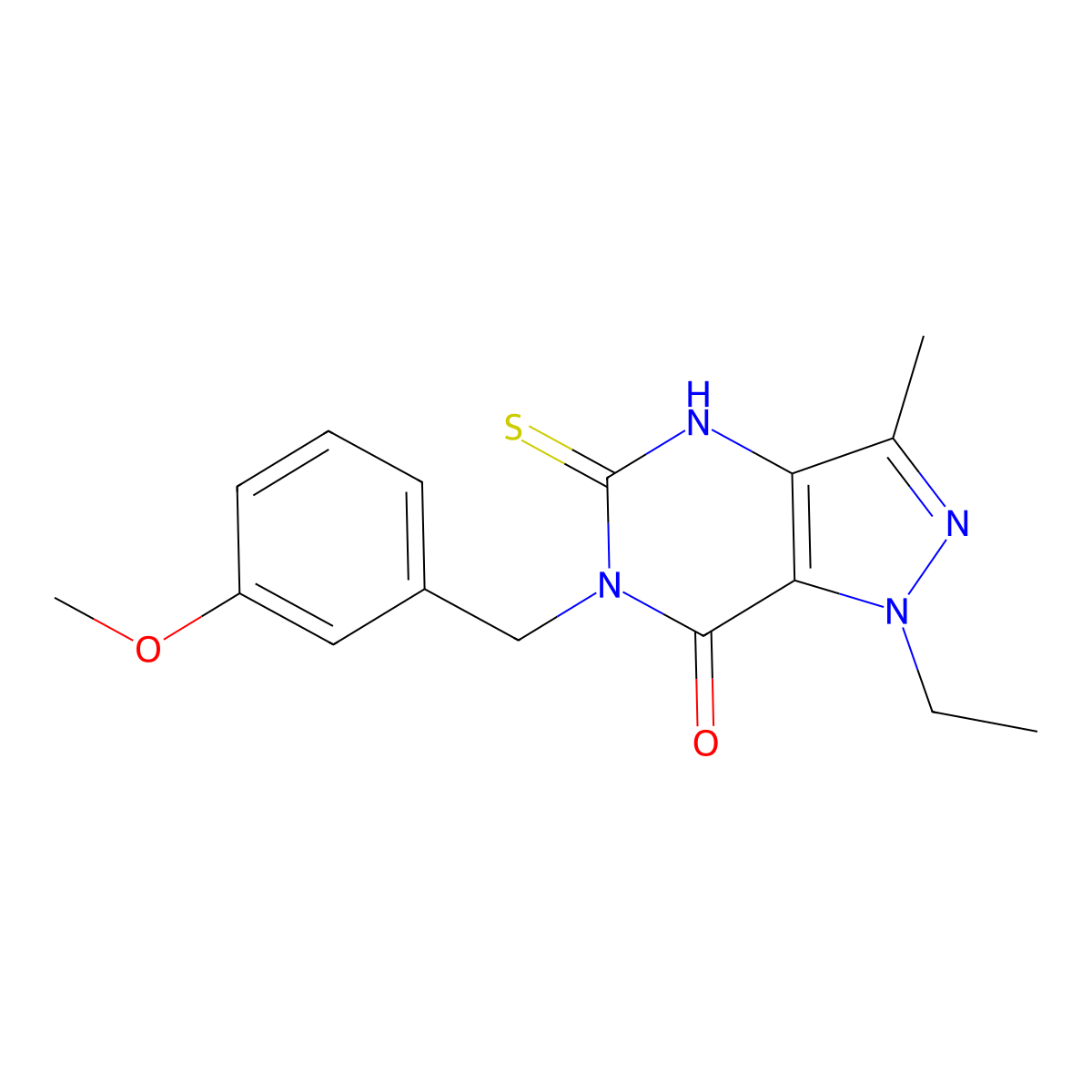 1-ethyl-6-(3-methoxybenzyl)-3-methyl-5-thioxo-1,4,5,6-tetrahydro-7H-pyrazolo[4,3-d]pyrimidin-7-one molecular structure, CAS 1031669-59-6
