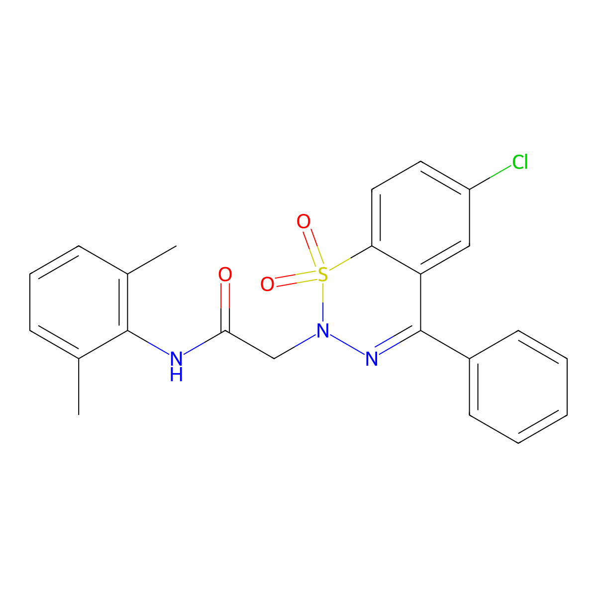 2-(6-chloro-1,1-dioxido-4-phenyl-2H-1,2,3-benzothiadiazin-2-yl)-N-(2,6-dimethylphenyl)acetamide molecular structure, CAS 1031669-71-2