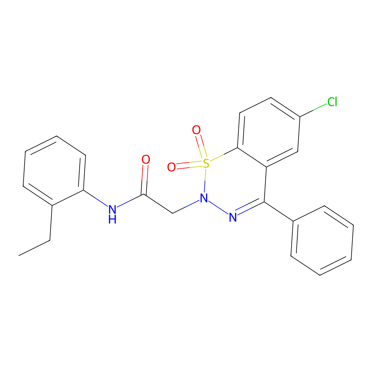 2-(6-chloro-1,1-dioxido-4-phenyl-2H-1,2,3-benzothiadiazin-2-yl)-N-(2-ethylphenyl)acetamide molecular structure, CAS 1031669-75-6
