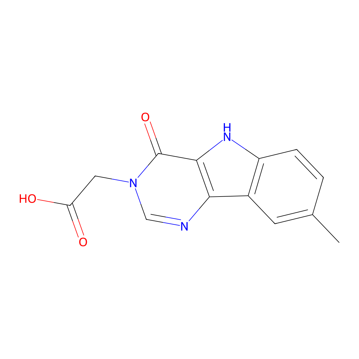 (8-methyl-4-oxo-4,5-dihydro-3H-pyrimido[5,4-b]indol-3-yl)acetic acid molecular structure, CAS 1031669-77-8