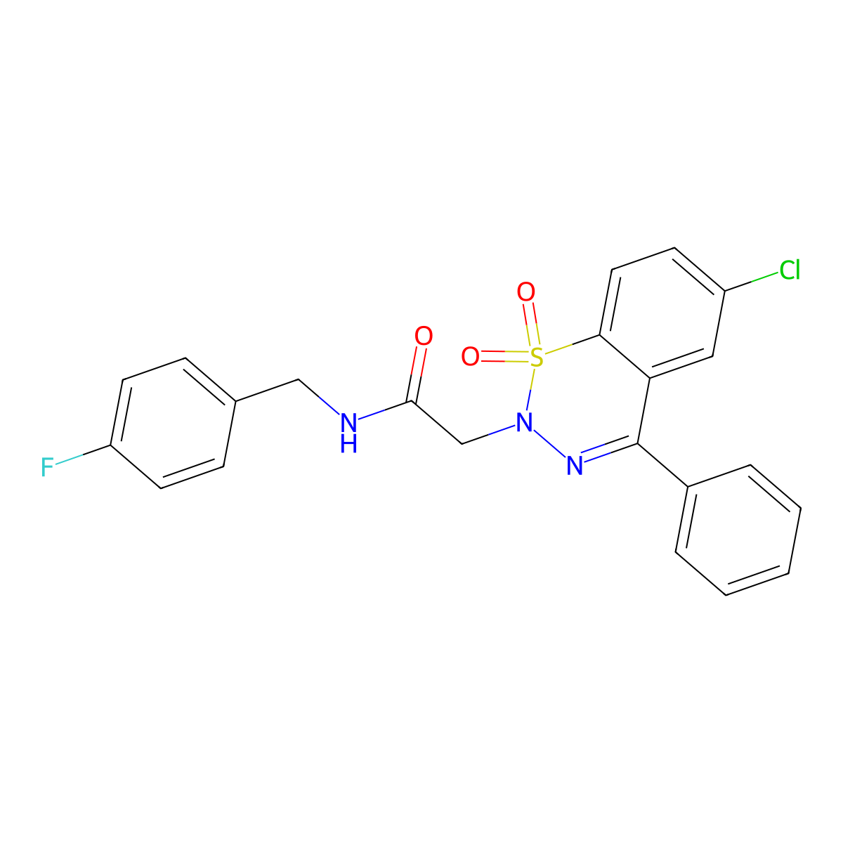2-(6-chloro-1,1-dioxido-4-phenyl-2H-1,2,3-benzothiadiazin-2-yl)-N-(4-fluorobenzyl)acetamide molecular structure, CAS 1031669-87-0