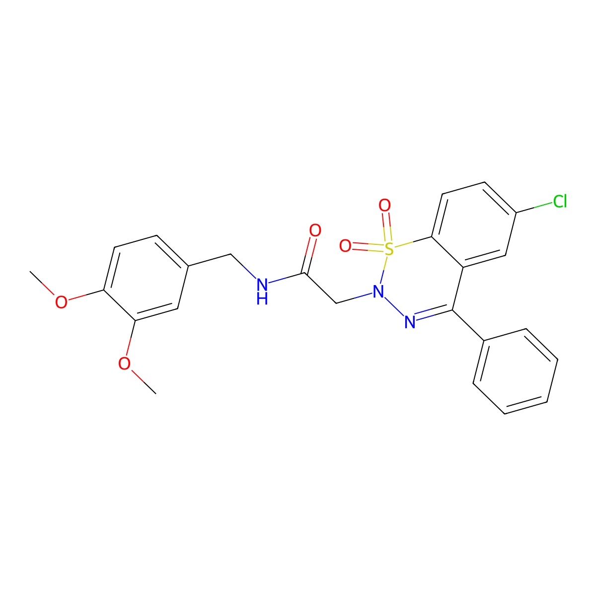 2-(6-chloro-1,1-dioxido-4-phenyl-2H-1,2,3-benzothiadiazin-2-yl)-N-(3,4-dimethoxybenzyl)acetamide molecular structure, CAS 1031669-91-6