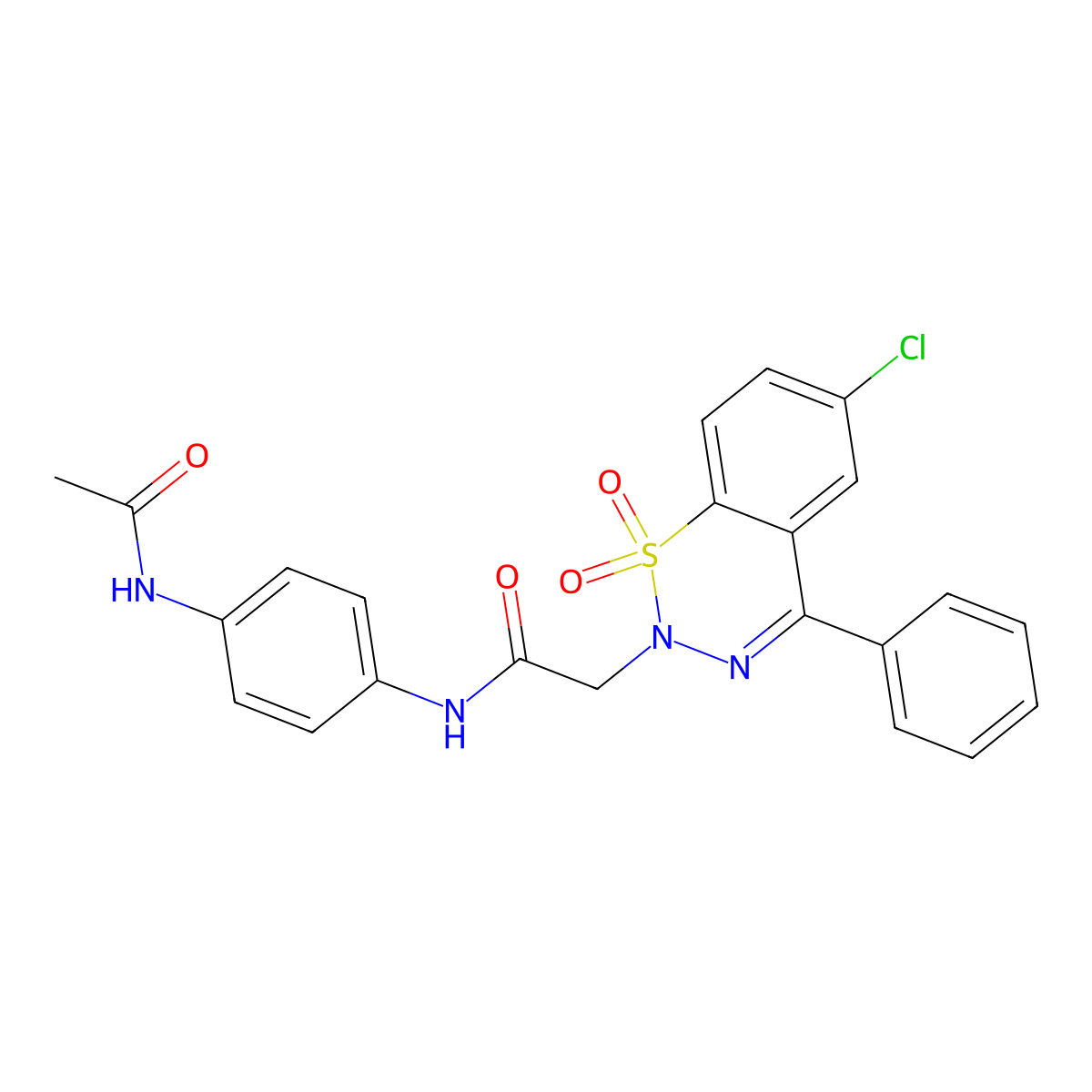 N-(4-acetamidophenyl)-2-(6-chloro-1,1-dioxido-4-phenyl-2H-benzo[e][1,2,3]thiadiazin-2-yl)acetamide molecular structure, CAS 1031669-95-0