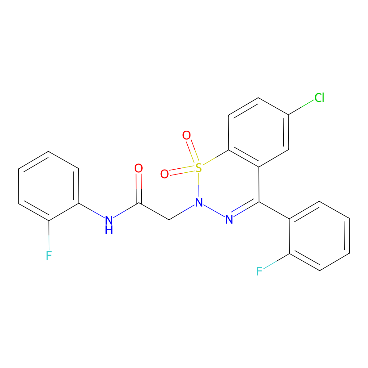 2-[6-chloro-4-(2-fluorophenyl)-1,1-dioxido-2H-1,2,3-benzothiadiazin-2-yl]-N-(2-fluorophenyl)acetamide molecular structure, CAS 1031670-03-7