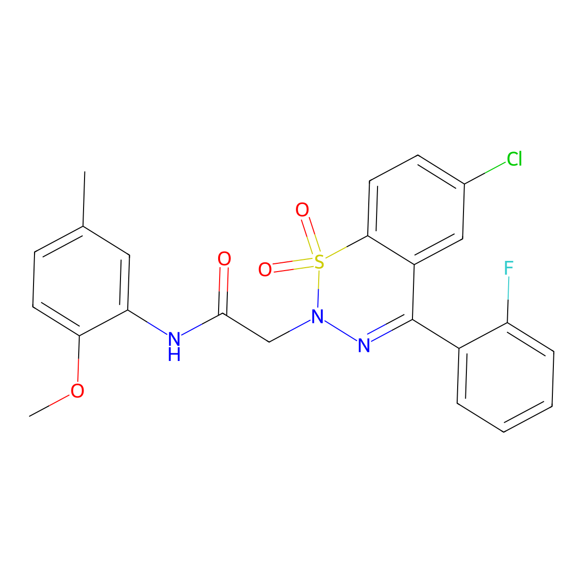 2-(6-chloro-4-(2-fluorophenyl)-1,1-dioxido-2H-benzo[e][1,2,3]thiadiazin-2-yl)-N-(2-methoxy-5-methylphenyl)acetamide molecular structure, CAS 1031670-19-5