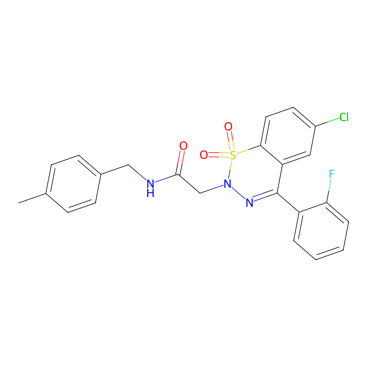 2-[6-chloro-4-(2-fluorophenyl)-1,1-dioxido-2H-1,2,3-benzothiadiazin-2-yl]-N-(4-methylbenzyl)acetamide molecular structure, CAS 1031670-23-1