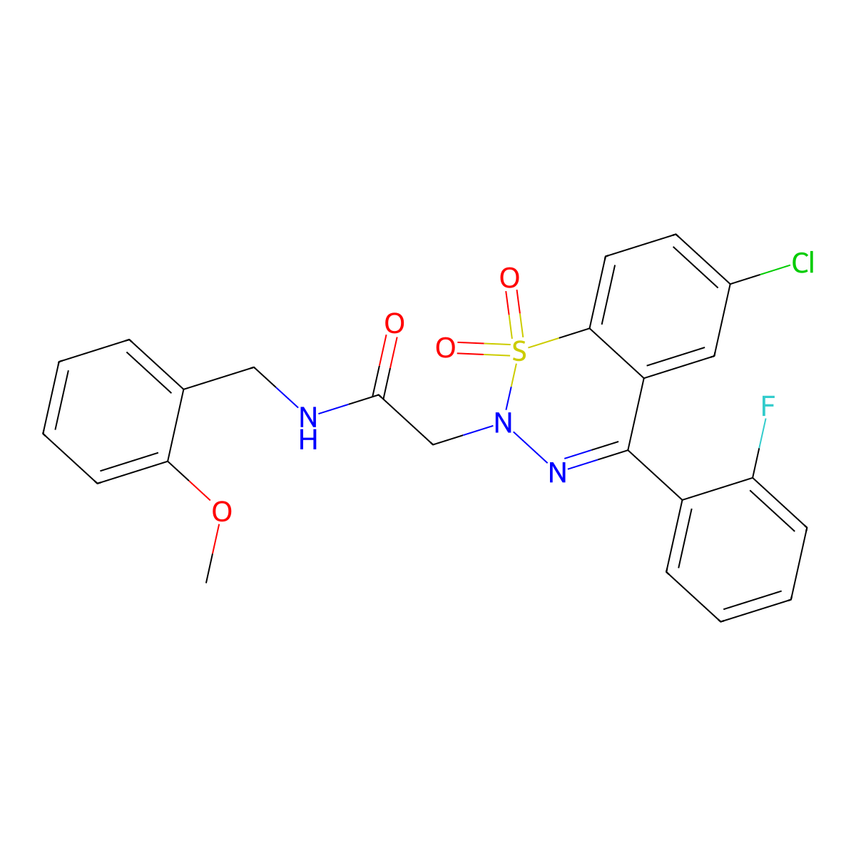 2-[6-chloro-4-(2-fluorophenyl)-1,1-dioxido-2H-1,2,3-benzothiadiazin-2-yl]-N-(2-methoxybenzyl)acetamide molecular structure, CAS 1031670-27-5