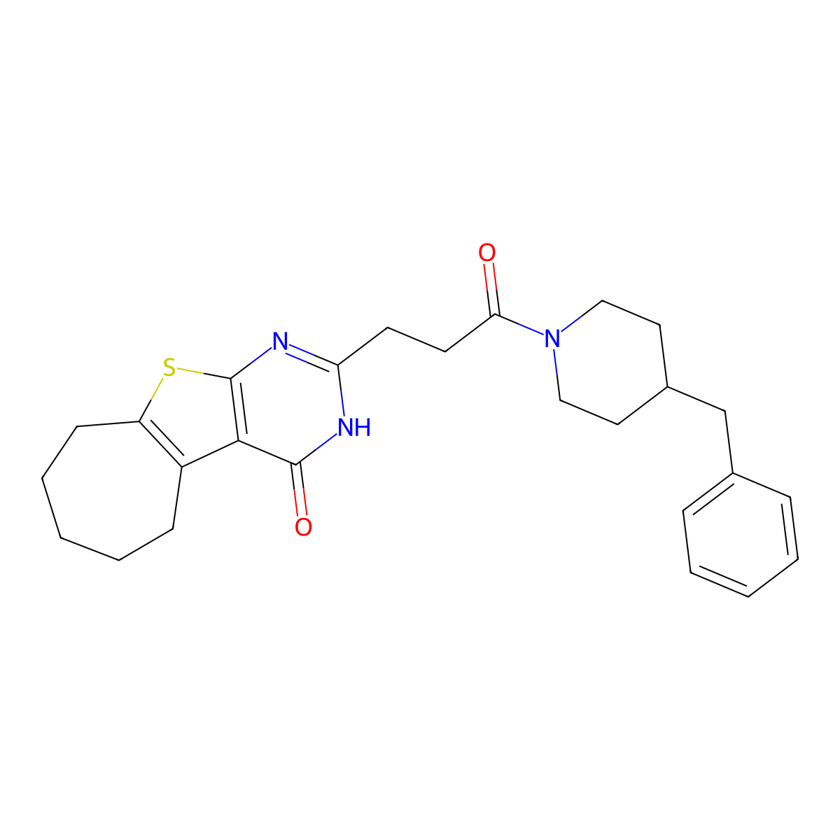 2-(3-(4-benzylpiperidin-1-yl)-3-oxopropyl)-6,7,8,9-tetrahydro-3H-cyclohepta[4,5]thieno[2,3-d]pyrimidin-4(5H)-one molecular structure, CAS 1031679-59-0
