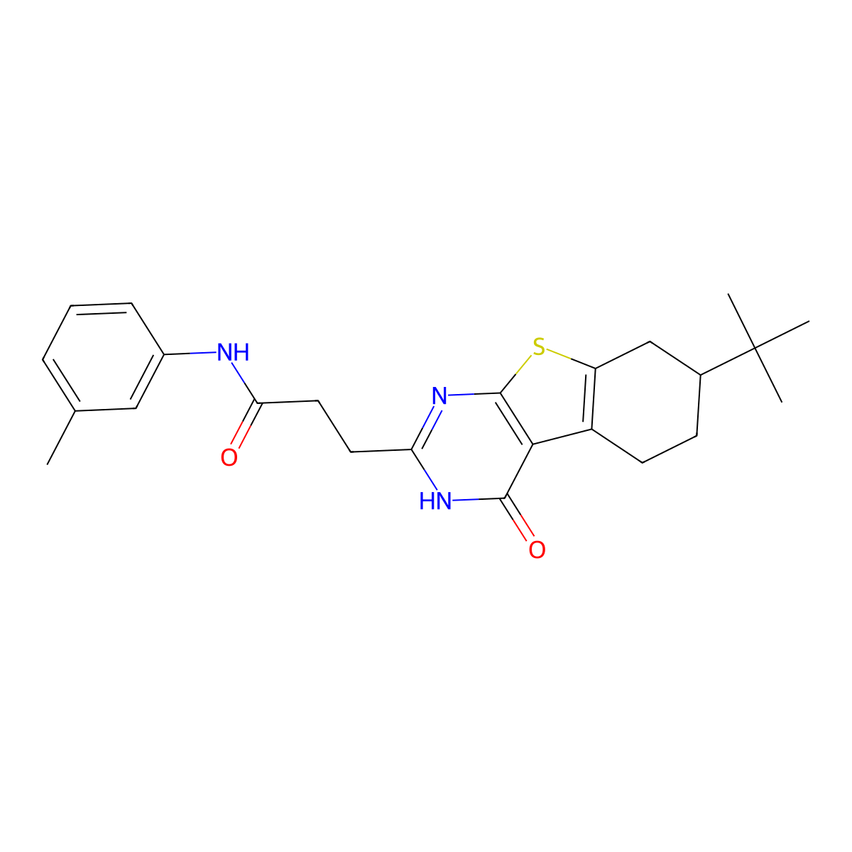 3-(7-(tert-butyl)-4-oxo-3,4,5,6,7,8-hexahydrobenzo[4,5]thieno[2,3-d]pyrimidin-2-yl)-N-(m-tolyl)propanamide molecular structure, CAS 1031679-75-0
