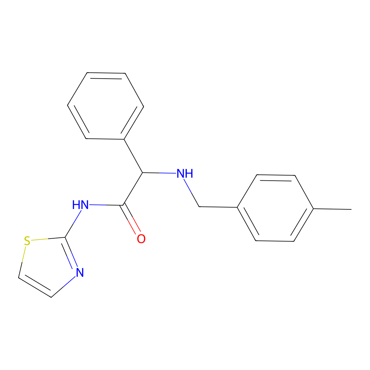 2-[(4-methylbenzyl)amino]-2-phenyl-N-(1,3-thiazol-2-yl)acetamide molecular structure, CAS 1031703-61-3