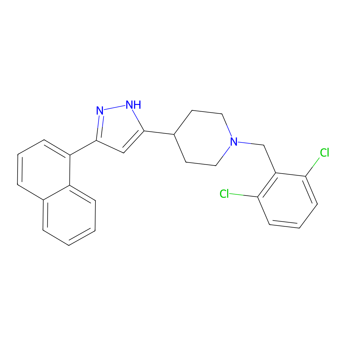 1-[(2,6-dichlorophenyl)methyl]-4-(3-naphthalen-1-yl-1H-pyrazol-5-yl)piperidine molecular structure, CAS 1031703-75-9