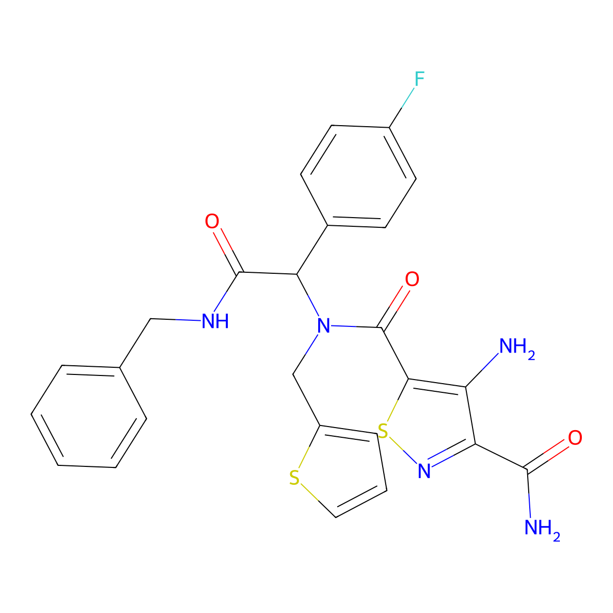 4-Amino-N5-[1-(4-fluorophenyl)-2-oxo-2-[(phenylmethyl)amino]ethyl]-N5-(2-thienylmethyl)-3,5-isothiazoledicarboxamide molecular structure, CAS 1031756-94-1