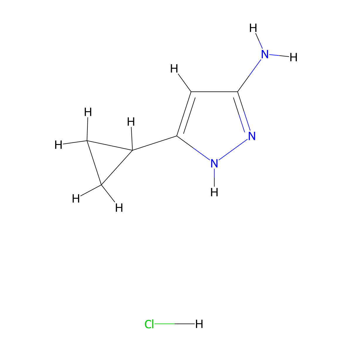 3-cyclopropyl-1H-pyrazol-5-amine hydrochloride molecular structure, CAS 1031791-16-8