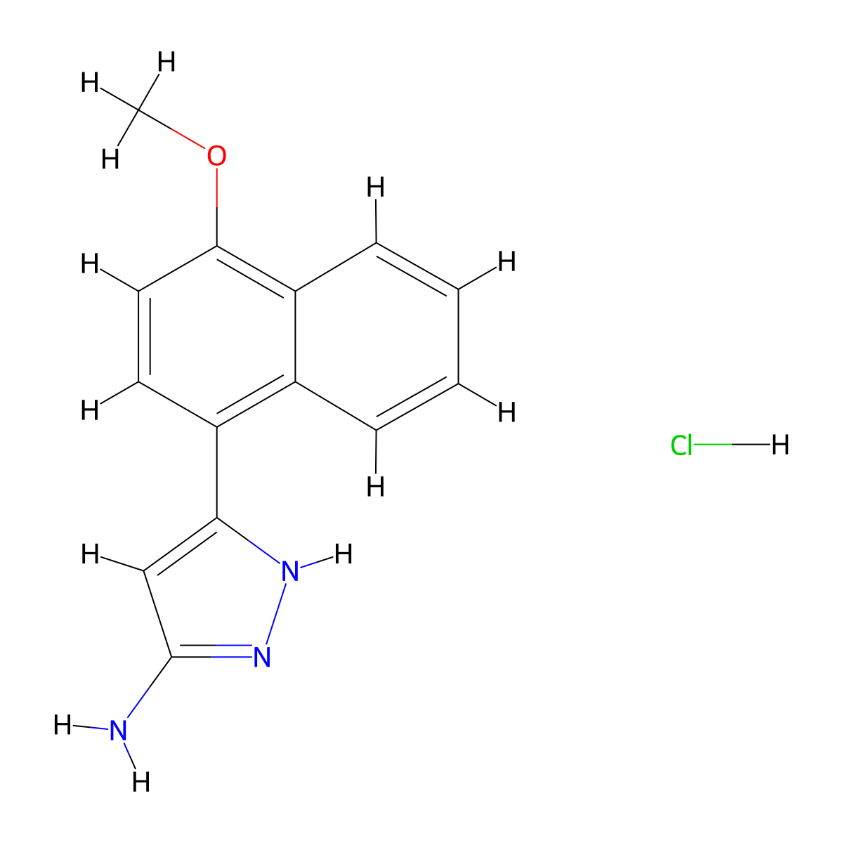 3-(4-methoxy-1-naphthyl)-1H-pyrazol-5-amine hydrochloride molecular structure, CAS 1031793-39-1