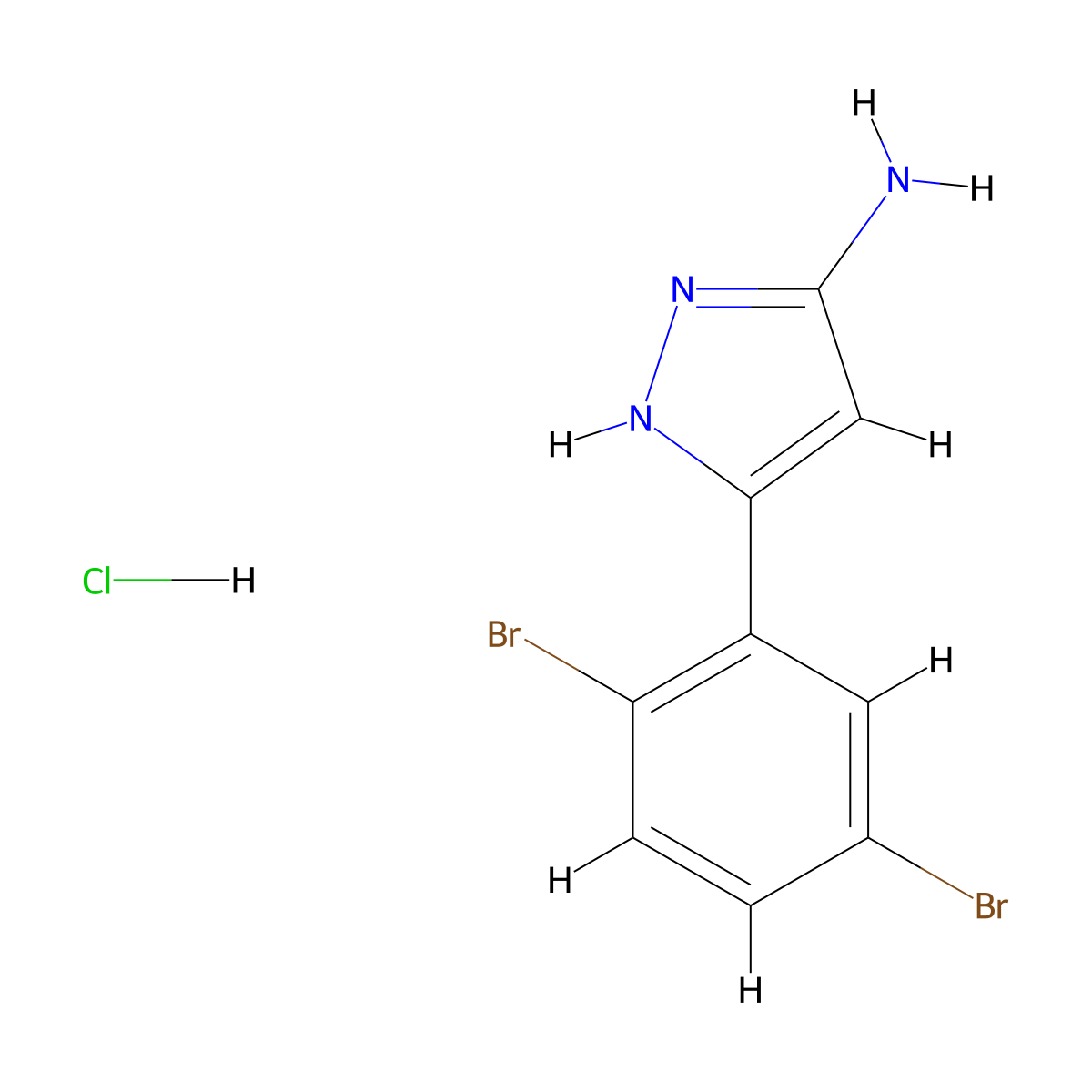 3-(2,5-dibromophenyl)-1H-pyrazol-5-amine hydrochloride molecular structure, CAS 1031793-70-0