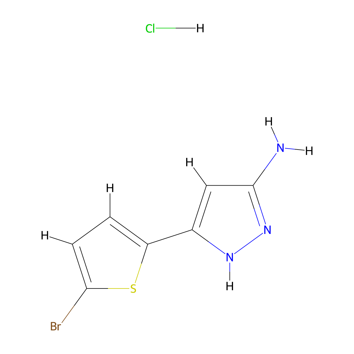3-(5-Bromo-2-thienyl)-1H-pyrazol-5-amine hydrochloride molecular structure, CAS 1031794-53-2