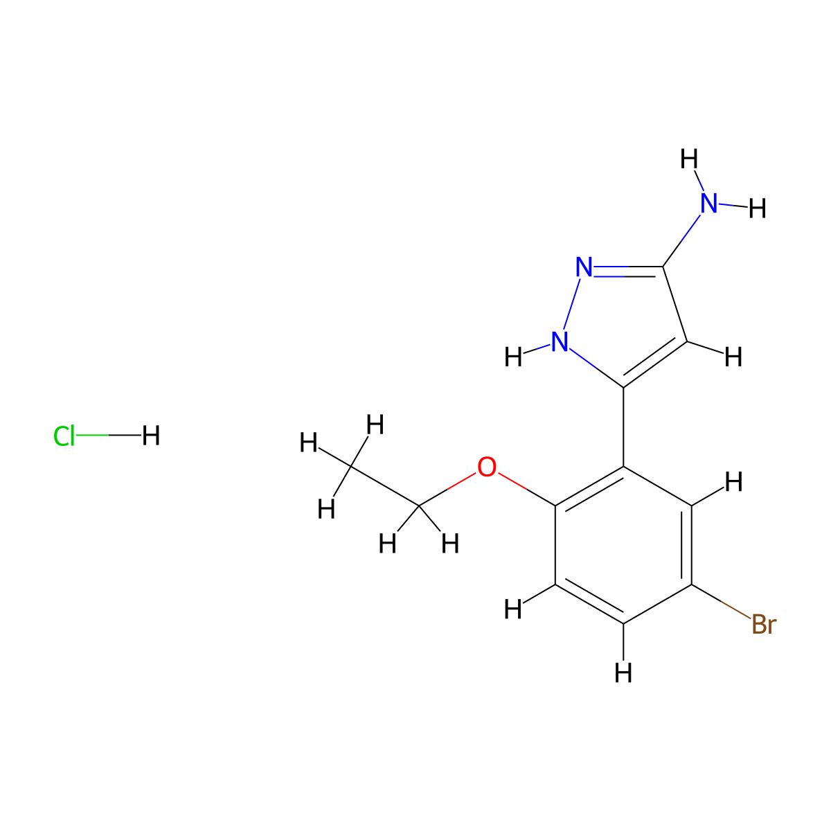 3-(5-Bromo-2-ethoxyphenyl)-1H-pyrazol-5-amine hydrochloride molecular structure, CAS 1031794-60-1