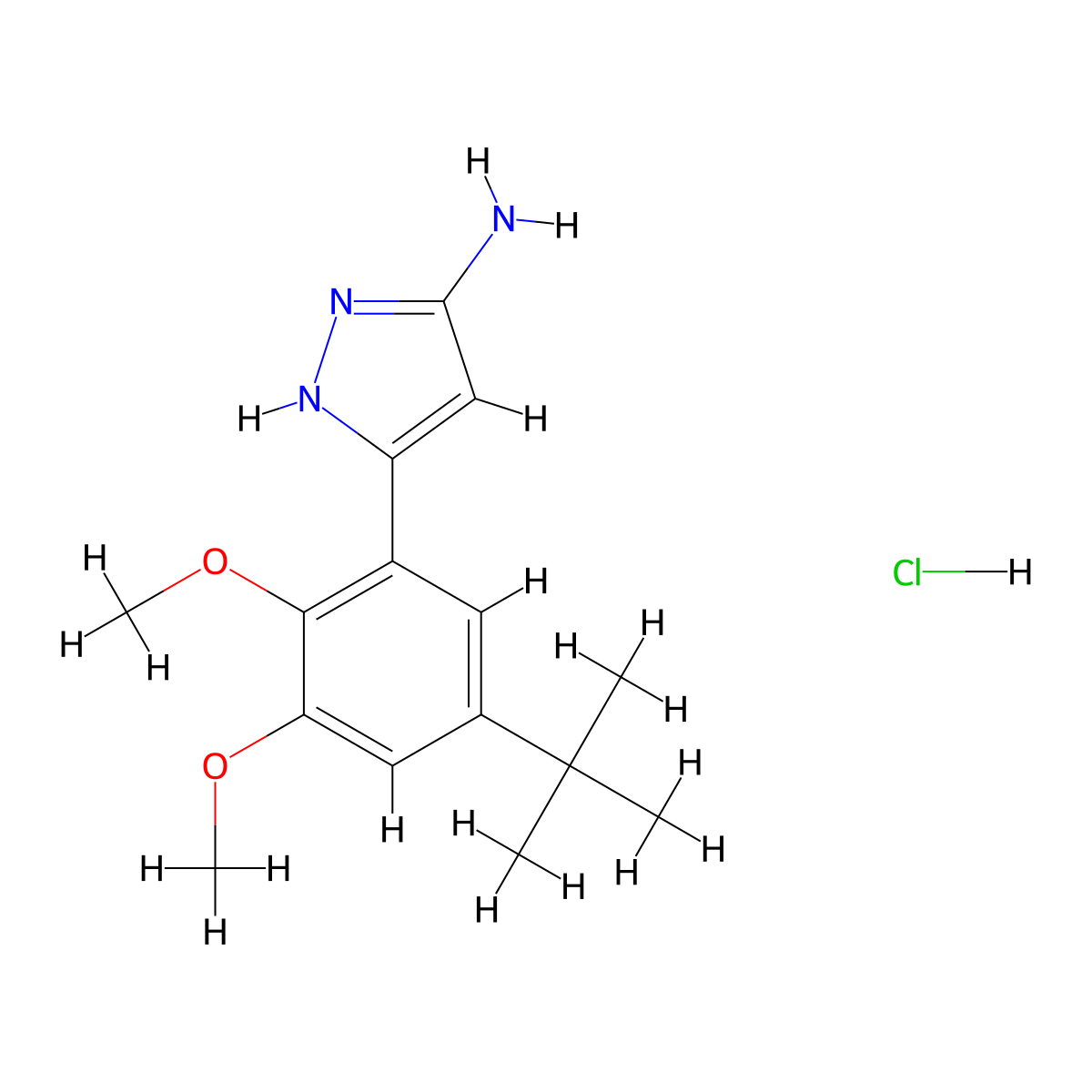 3-(5-tert-butyl-2,3-dimethoxyphenyl)-1H-pyrazol-5-amine hydrochloride molecular structure, CAS 1031794-64-5