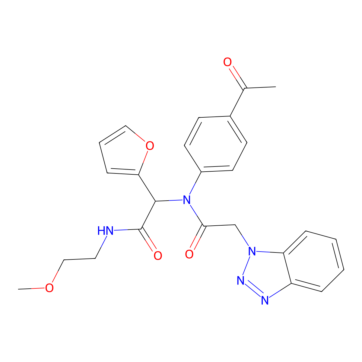 N-(4-Acetylphenyl)-N-[1-(2-furanyl)-2-[(2-methoxyethyl)amino]-2-oxoethyl]-1H-benzotriazole-1-acetamide molecular structure, CAS 1031795-08-0