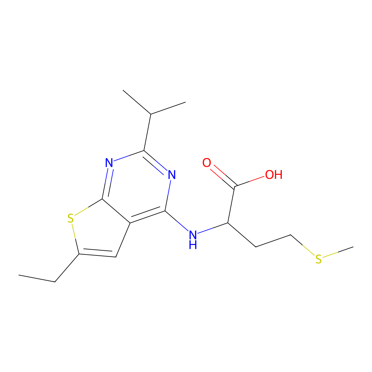 2-{[6-Ethyl-2-(propan-2-yl)thieno[2,3-d]pyrimidin-4-yl]amino}-4-(methylsulfanyl)butanoic acid molecular structure, CAS 1031797-62-2