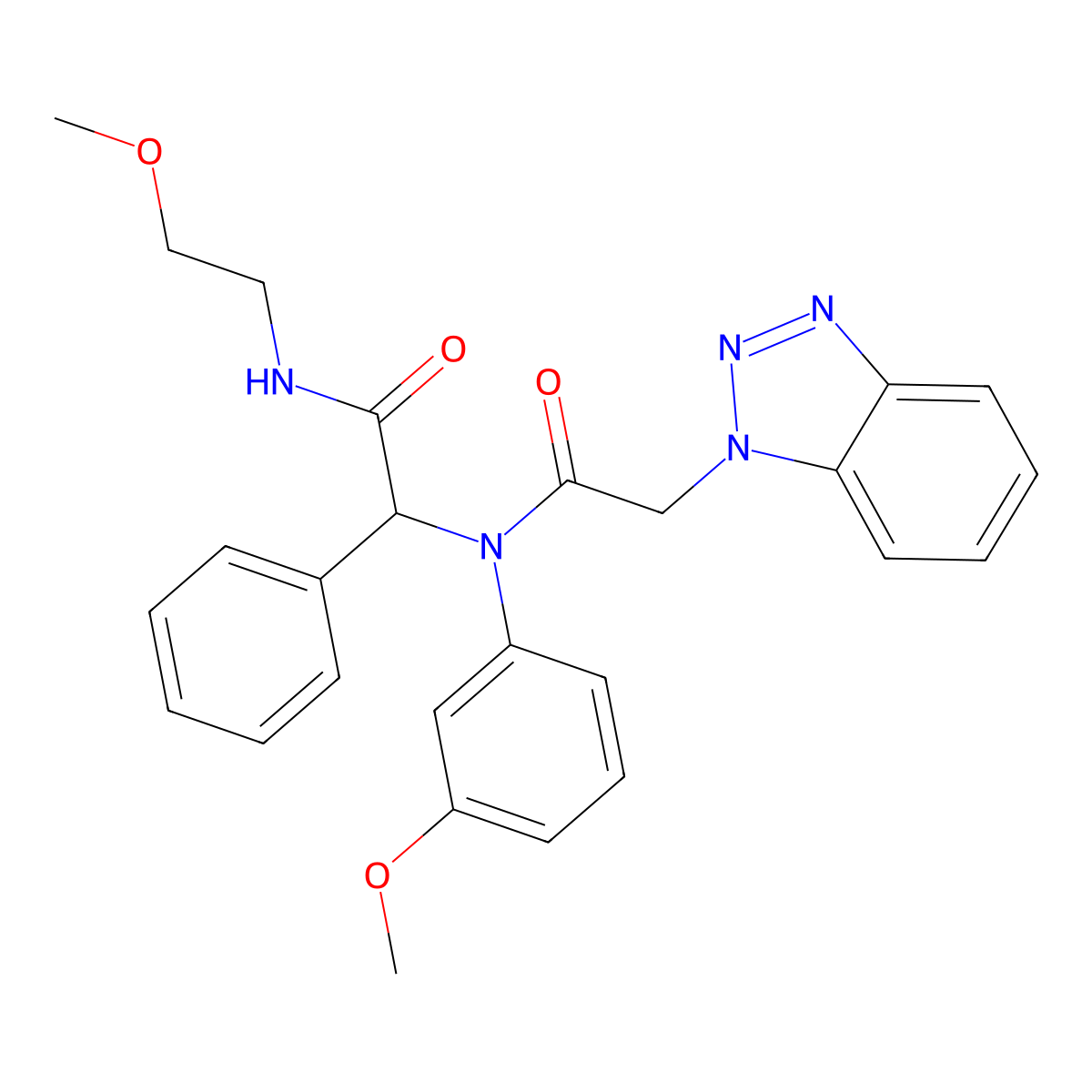 N-[2-[(2-Methoxyethyl)amino]-2-oxo-1-phenylethyl]-N-(3-methoxyphenyl)-1H-benzotriazole-1-acetamide molecular structure, CAS 1031799-42-4