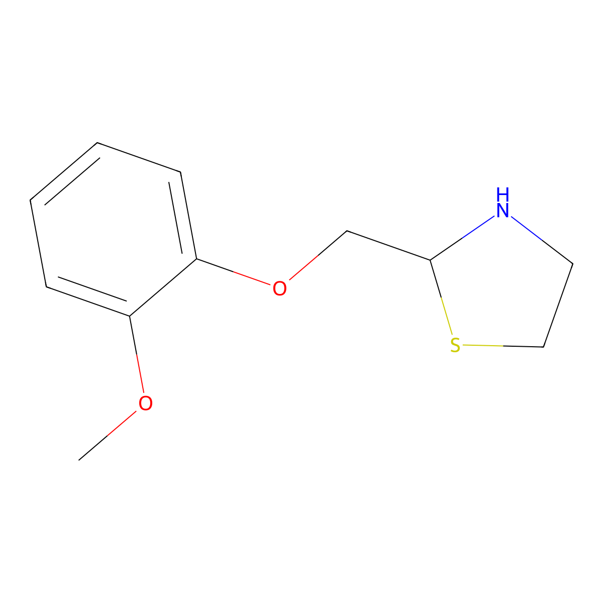 2-((2-Methoxyphenoxy)methyl)-1,3-thiazolidine molecular structure, CAS 103181-68-6